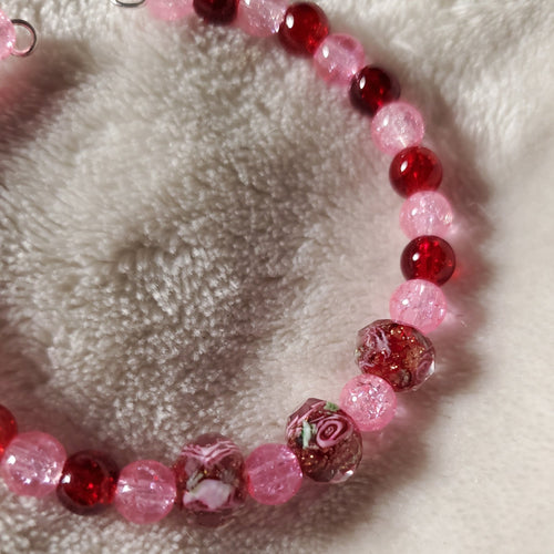 Pink Flowers Bracelet - Red Edition (MW) | Mamabug ReCreations - Artisan Jewelry