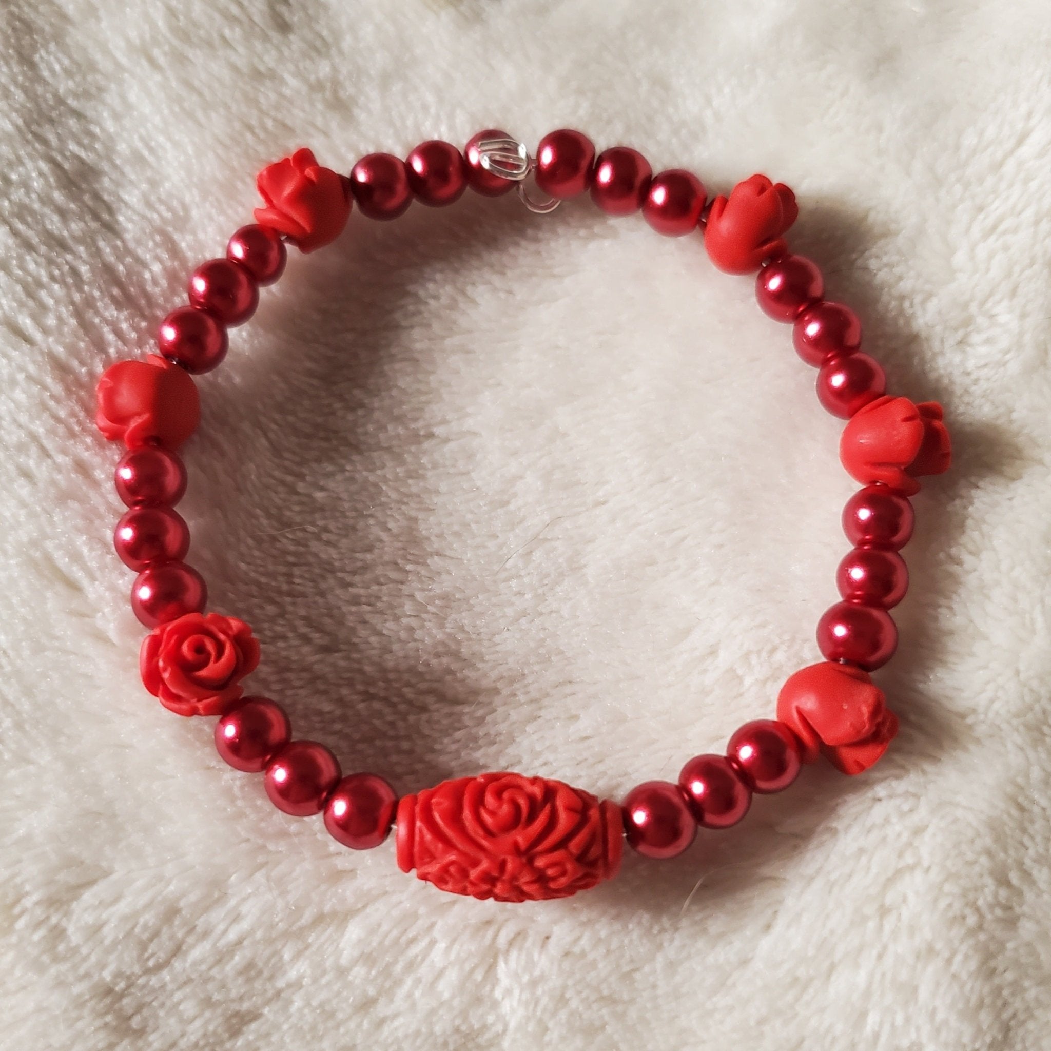 Red Cinnabar Roses Bracelet (MW) | Mamabug ReCreations - Artisan Jewelry
