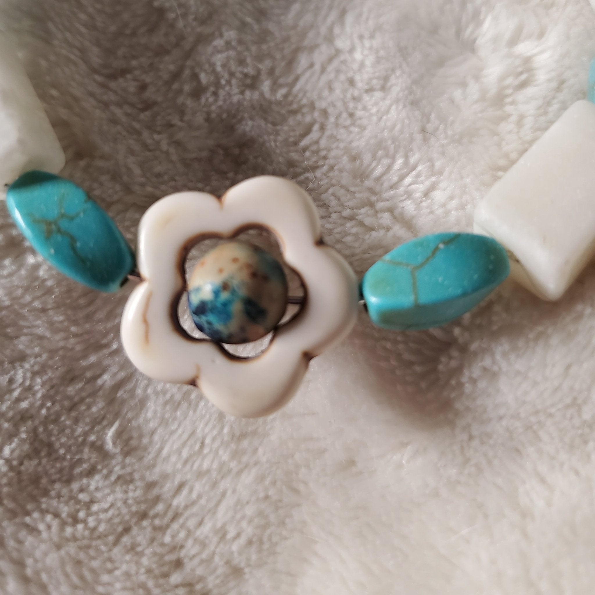 White Stone Flower Bracelet - Turquoise Edition (MW) | Mamabug ReCreations - Artisan Jewelry