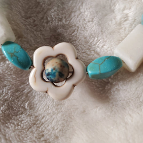 White Stone Flower Bracelet - Turquoise Edition (MW) | Mamabug ReCreations - Artisan Jewelry