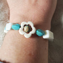 White Stone Flower Bracelet - Turquoise Edition (MW) | Mamabug ReCreations - Artisan Jewelry