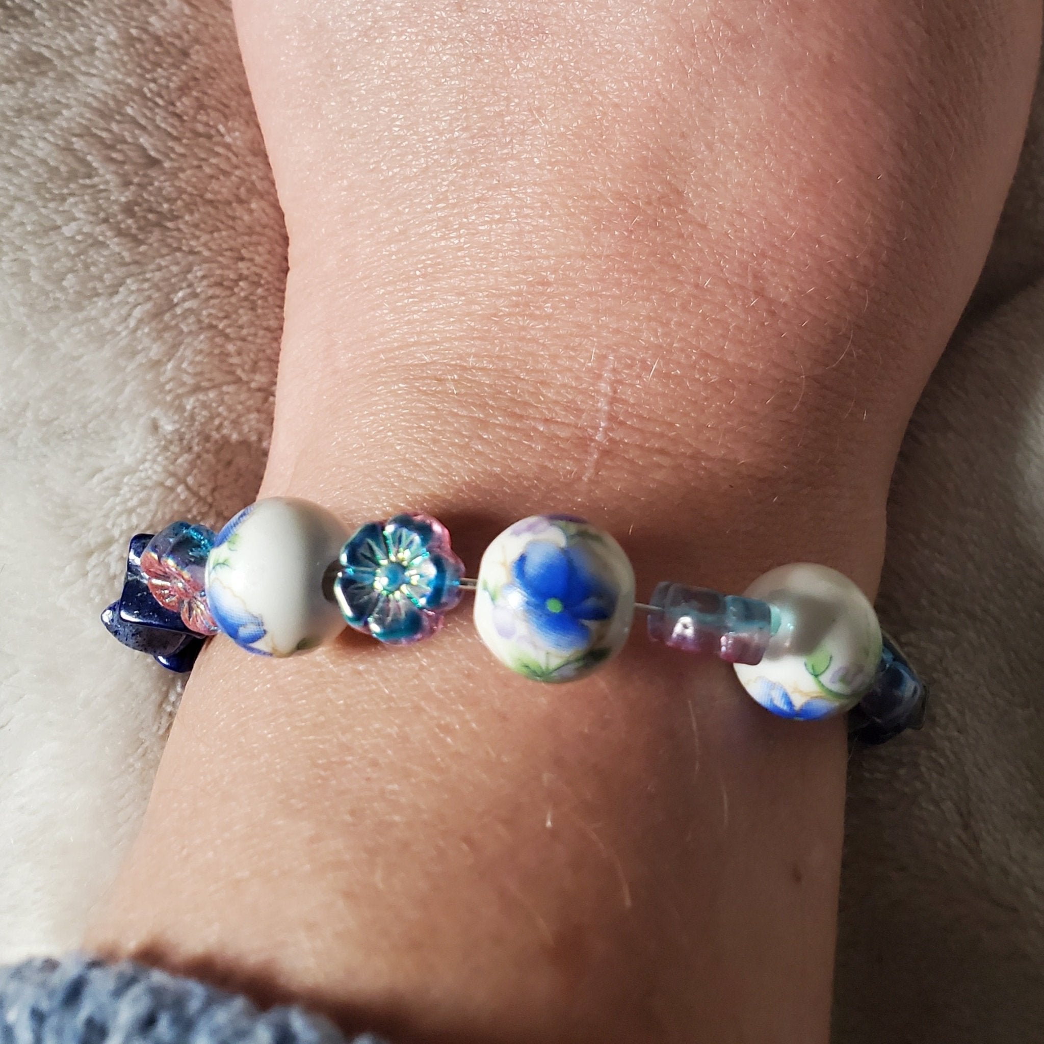 Lapis Lazuli Floral Bracelet (MW) | Mamabug ReCreations - Artisan Jewelry