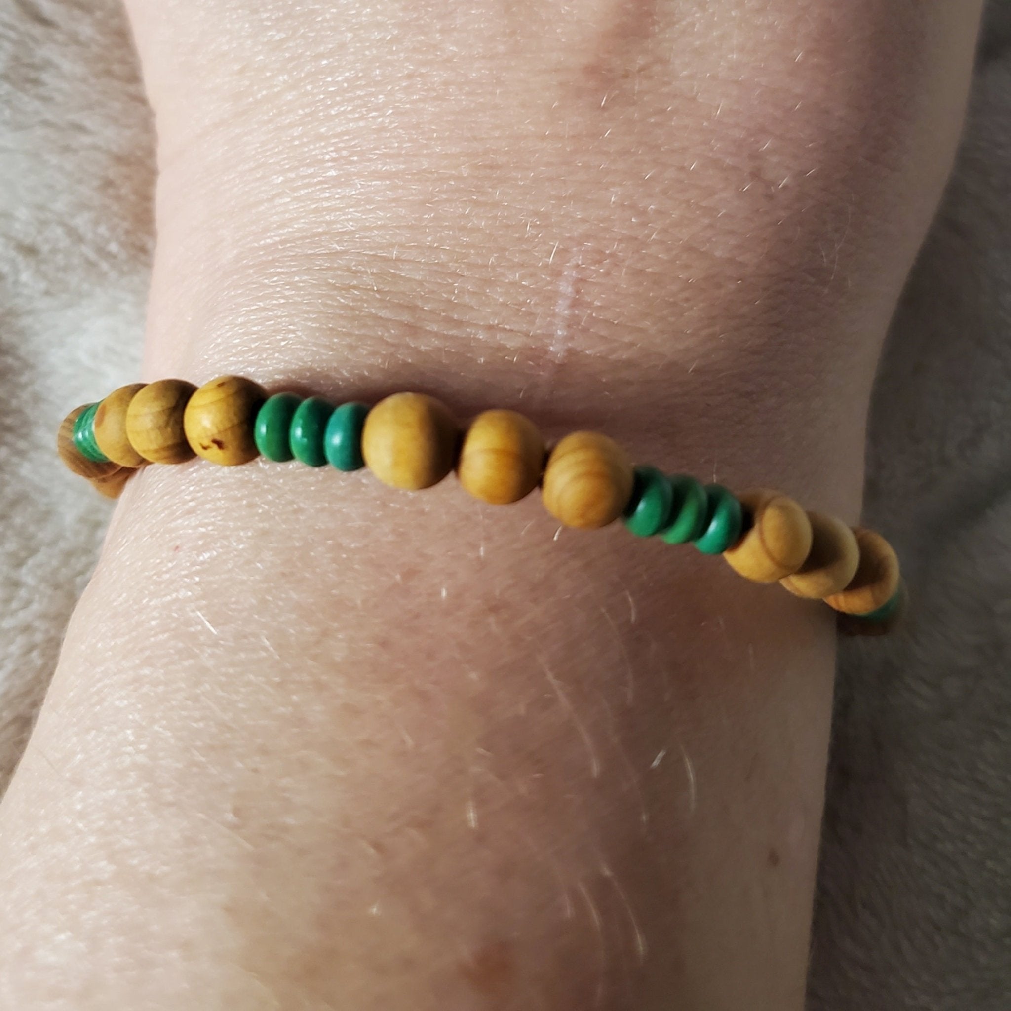 Green and Brown Wooden Bead Bracelet | Mamabug ReCreations - Artisan Jewelry