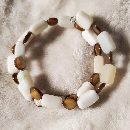 White and Brown Bracelet (MW) | Mamabug ReCreations - Artisan Jewelry