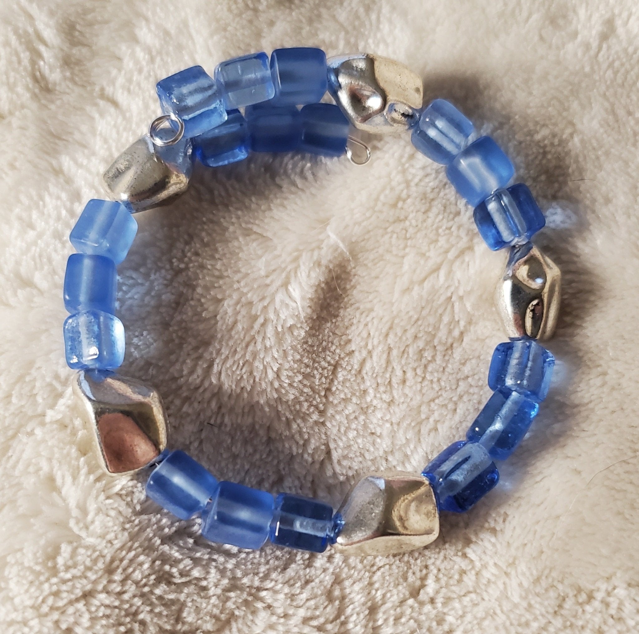Blue Glass and Silver Bracelet (MW) | Mamabug ReCreations - Artisan Jewelry