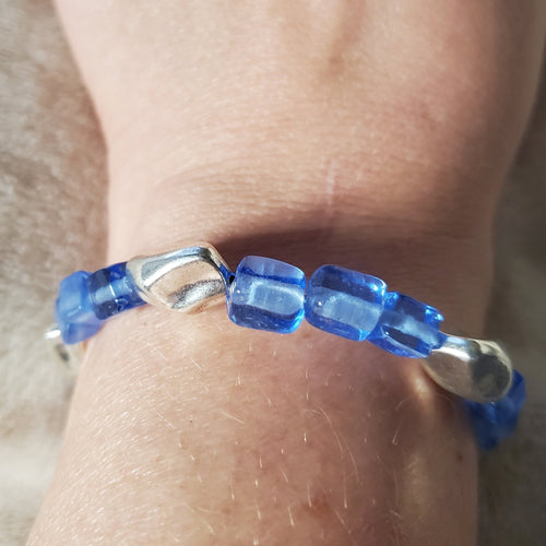 Blue Glass and Silver Bracelet (MW) | Mamabug ReCreations - Artisan Jewelry