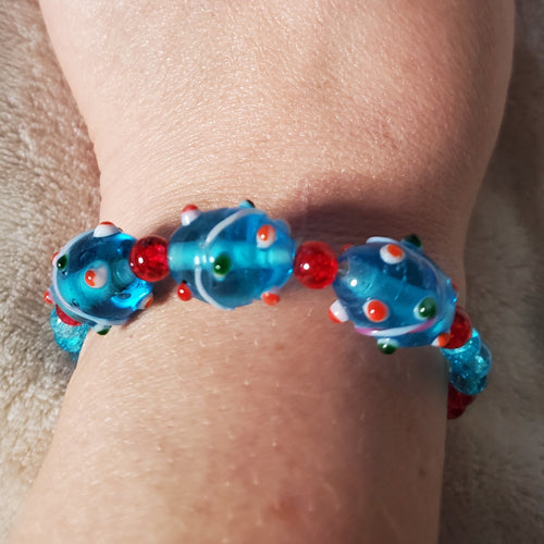 Blue and Red Lampwork Beaded Bracelet (MW) | Mamabug ReCreations - Artisan Jewelry