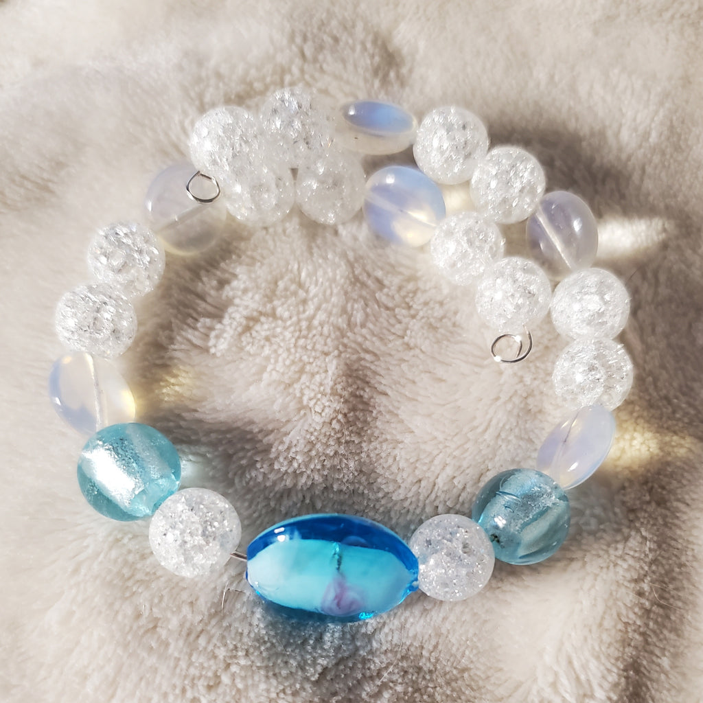 Blue and White Lampwork Beaded Bracelet (MW)