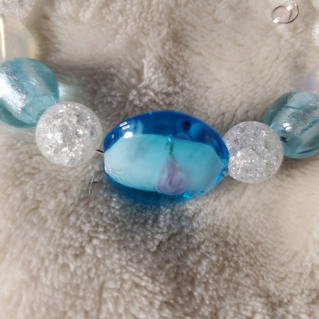 Blue and White Lampwork Beaded Bracelet (MW)