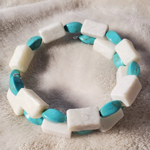 Turquoise and Calcite Stone Bracelet (MW) | Mamabug ReCreations - Artisan Jewelry