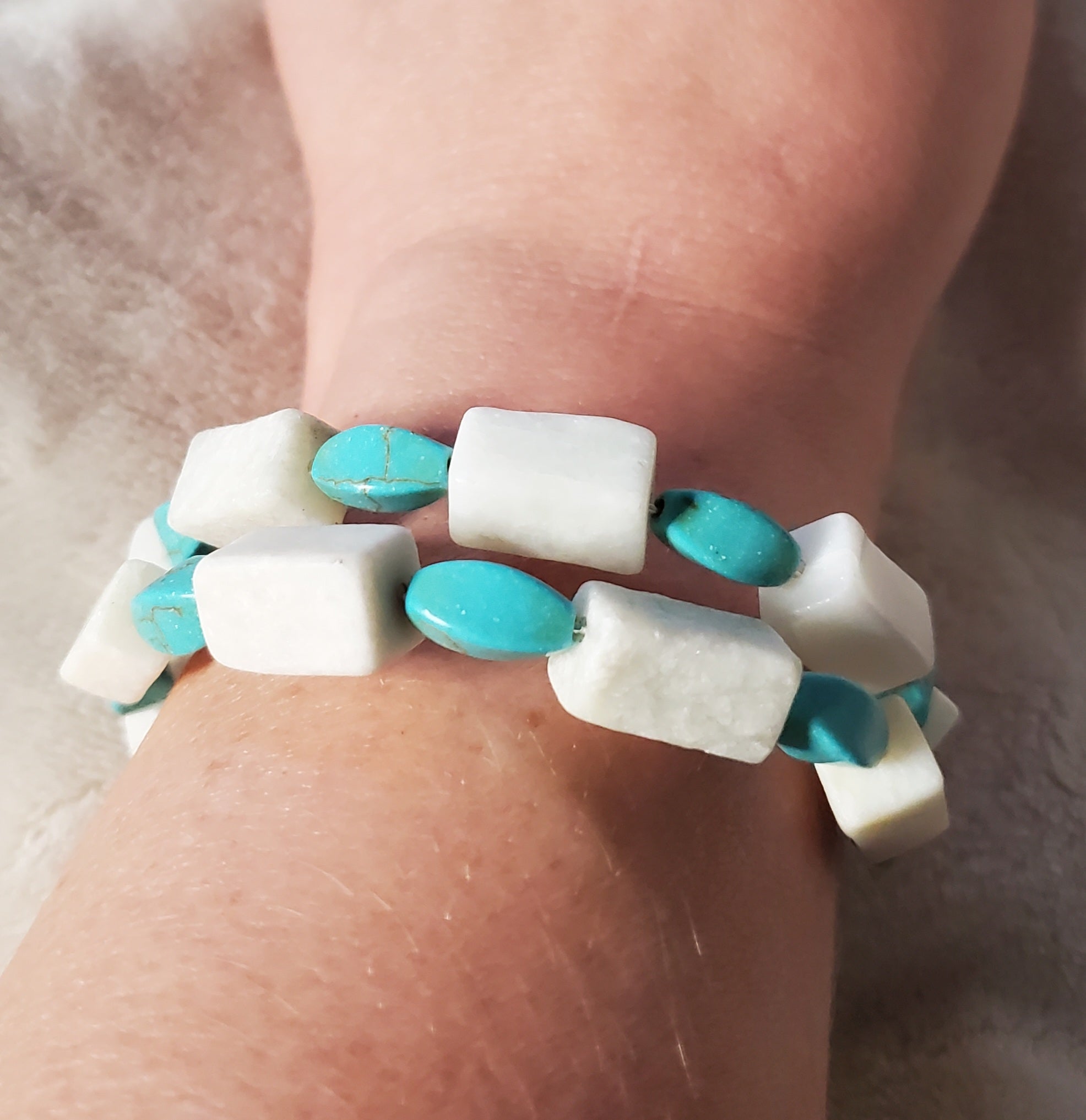 Turquoise and Calcite Stone Bracelet (MW) | Mamabug ReCreations - Artisan Jewelry