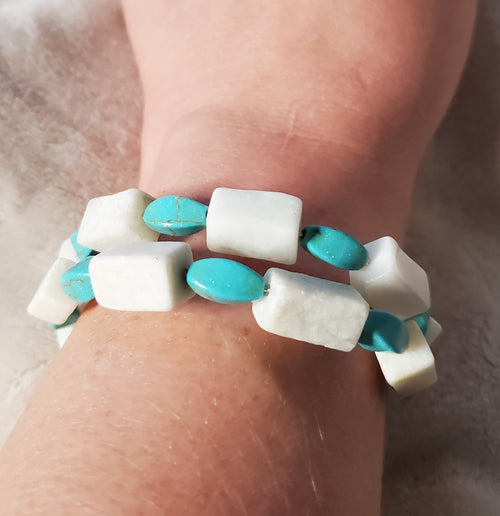 Turquoise and Calcite Stone Bracelet (MW) | Mamabug ReCreations - Artisan Jewelry