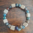 River Stone and Blue Bead Bracelet (MW) | Mamabug ReCreations - Artisan Jewelry