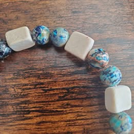 River Stone and Blue Bead Bracelet (MW) | Mamabug ReCreations - Artisan Jewelry