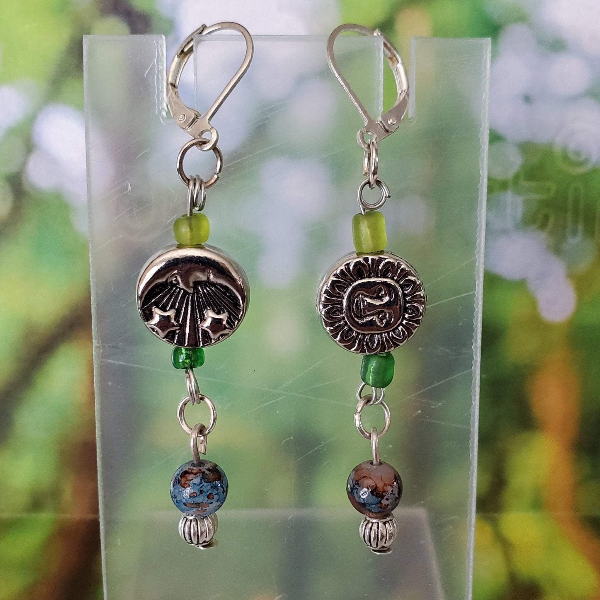 Sun and Moon Earrings - Blue and Green