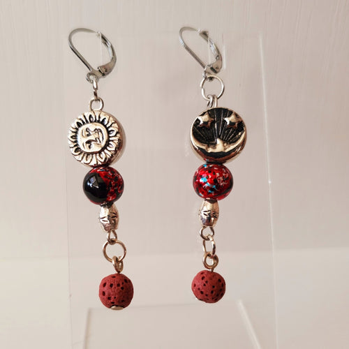 Sun and Moon Earrings - Red | Mamabug ReCreations - Artisan Jewelry