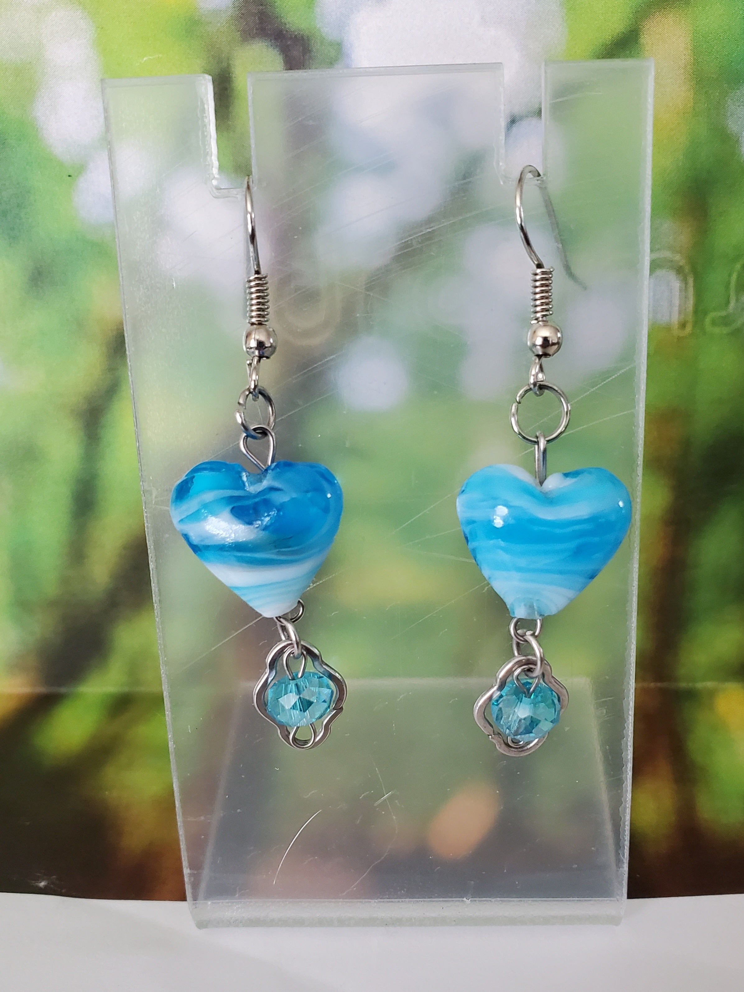 Blue Swirl Heart Earrings