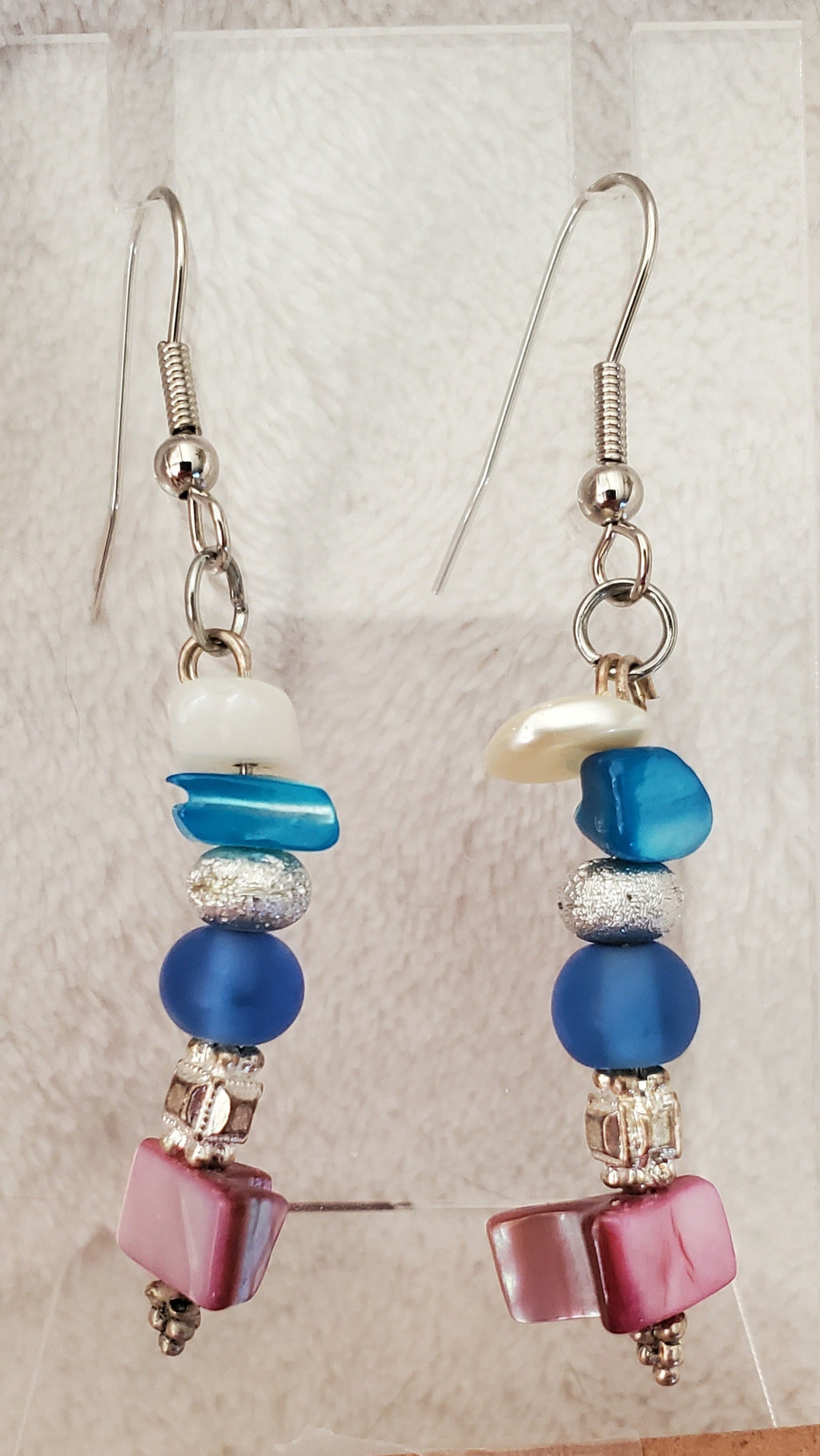 Blue and Pink Stacked Beads Earrings