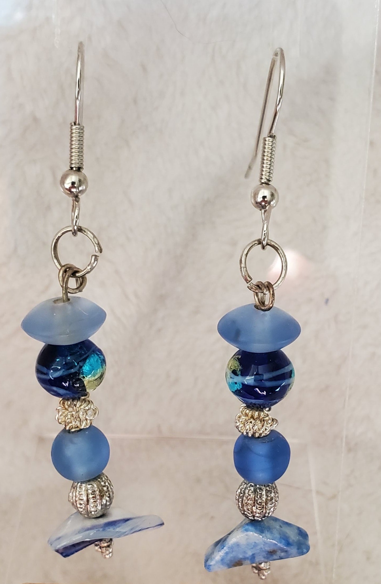 Blue and Silver Stacked Beads Earrings