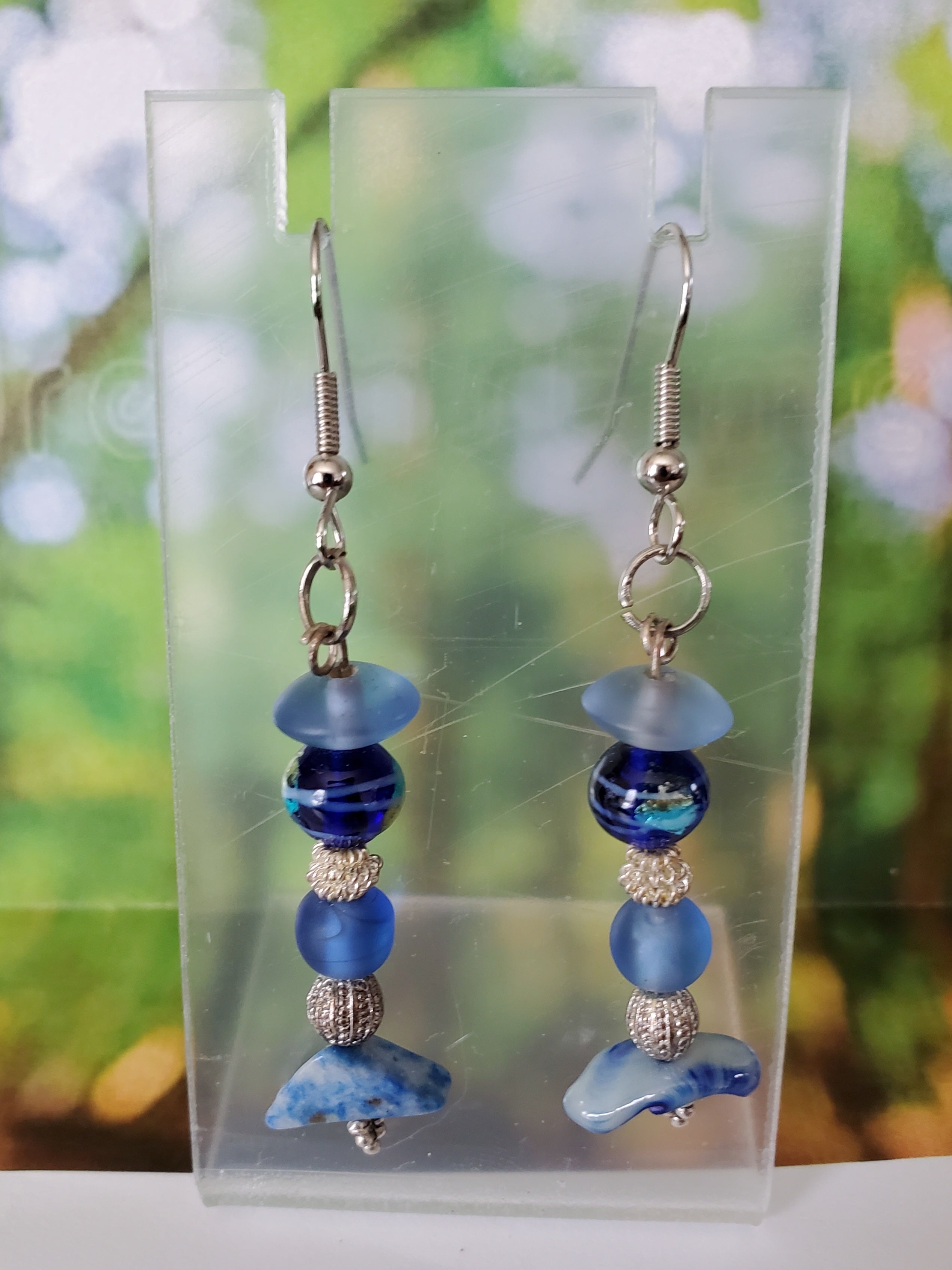 Blue and Silver Stacked Beads Earrings