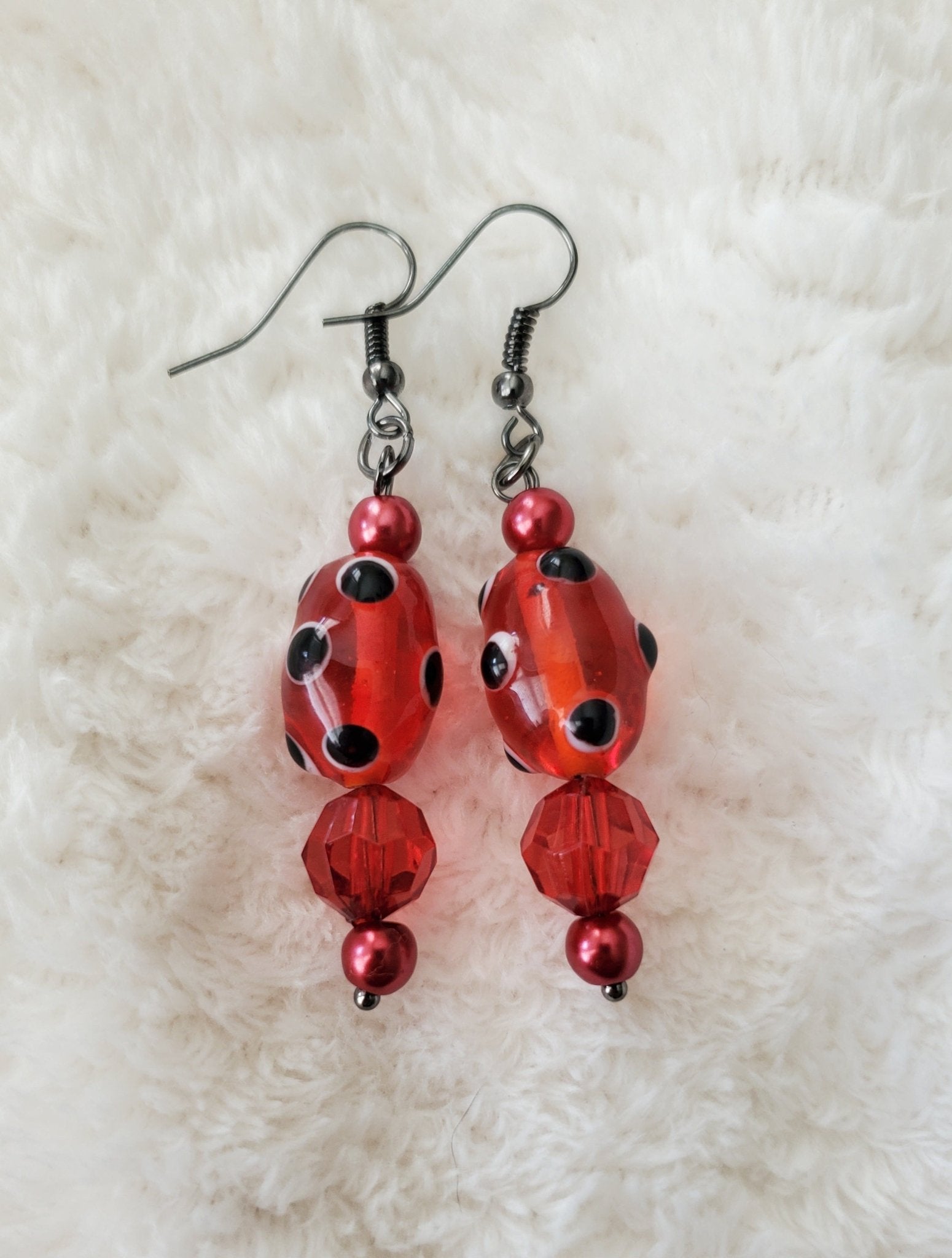 Red with Black Polka Dots Earrings | Mamabug ReCreations - Artisan Jewelry