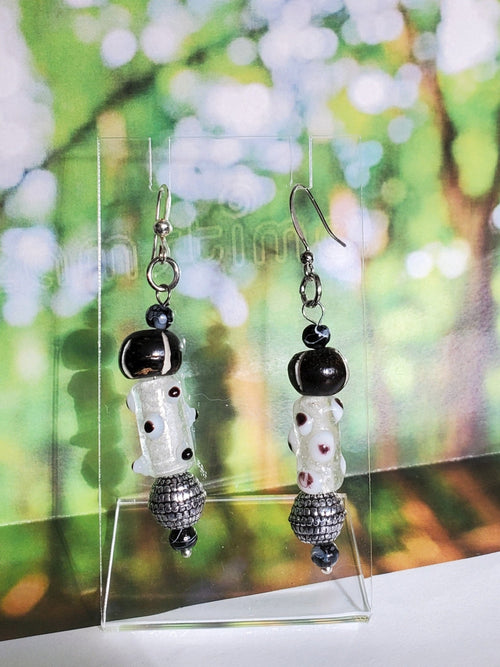 White and Black Polka Dots Earrings | Mamabug ReCreations - Artisan Jewelry