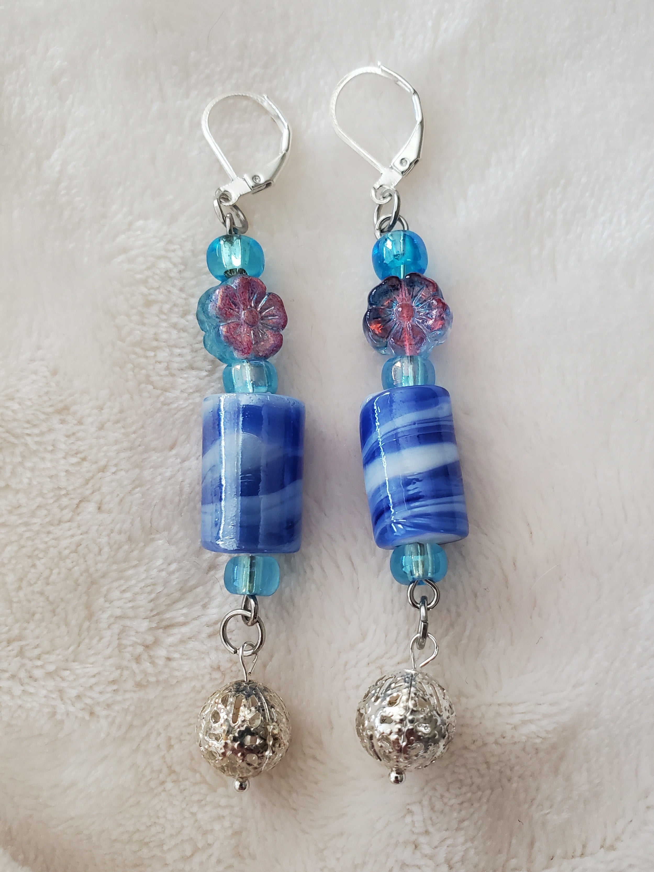 Blue Flowers with a Swirl Earrings