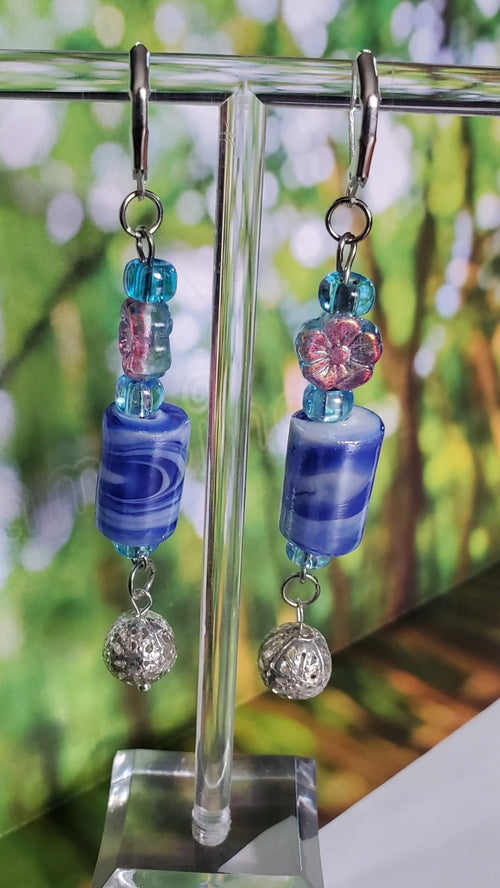 Blue Flowers with a Swirl Earrings | Mamabug ReCreations - Artisan Jewelry