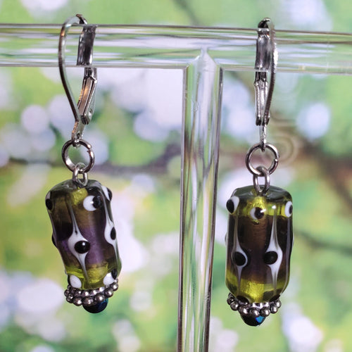Green Polka Dots Earrings | Mamabug ReCreations - Artisan Jewelry