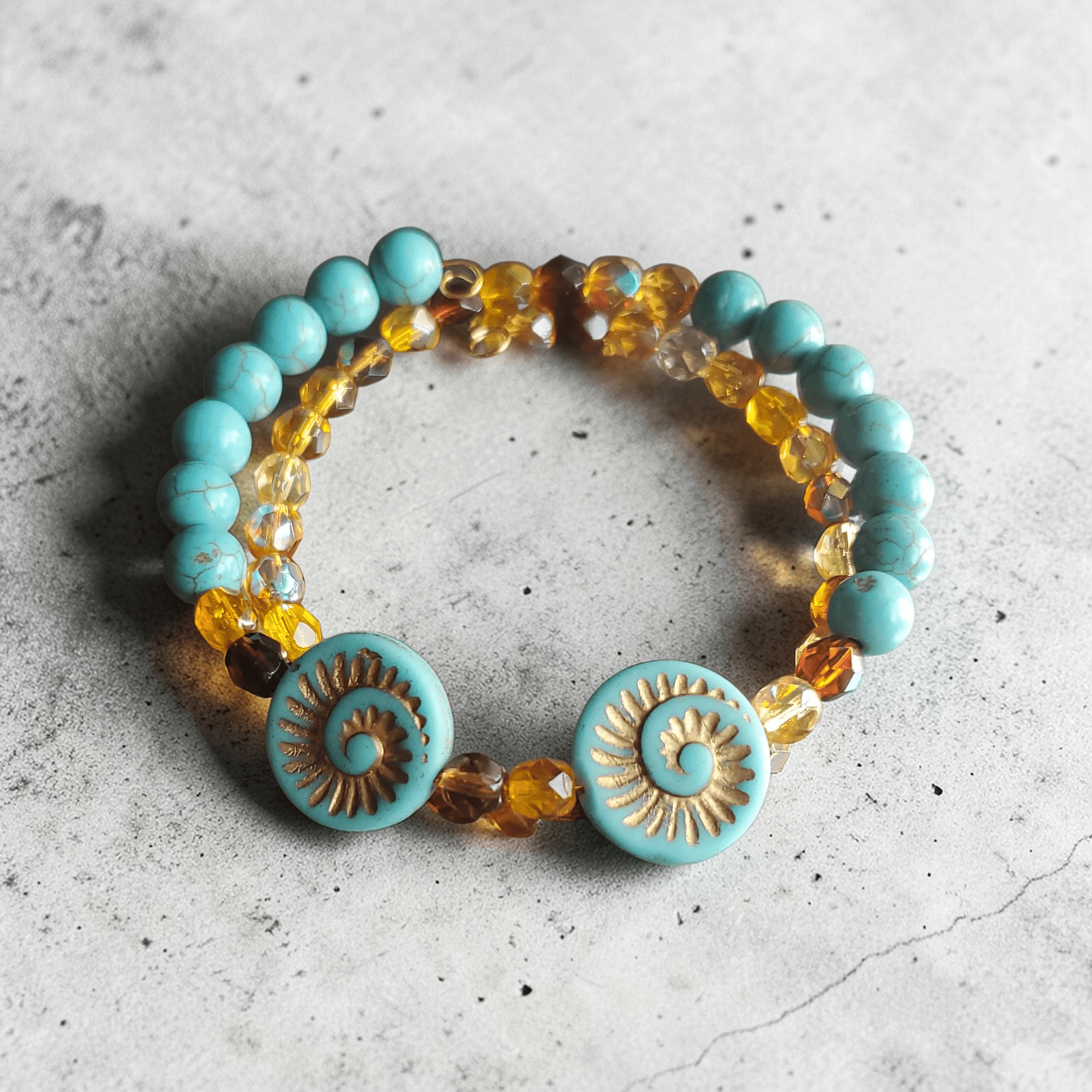 Turquoise and Golden Beaded Jewelry Set (MW) | Mamabug ReCreations - Artisan Jewelry