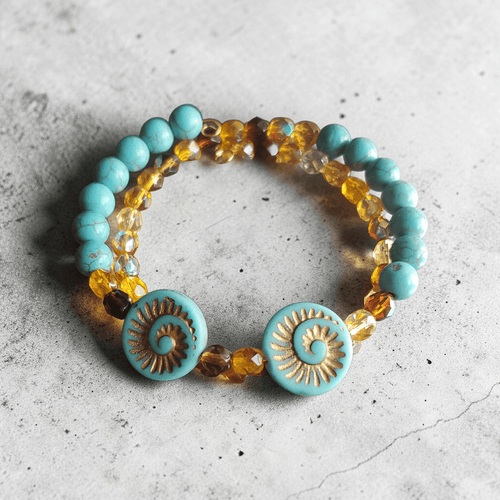 Turquoise and Golden Beaded Jewelry Set (MW) | Mamabug ReCreations - Artisan Jewelry