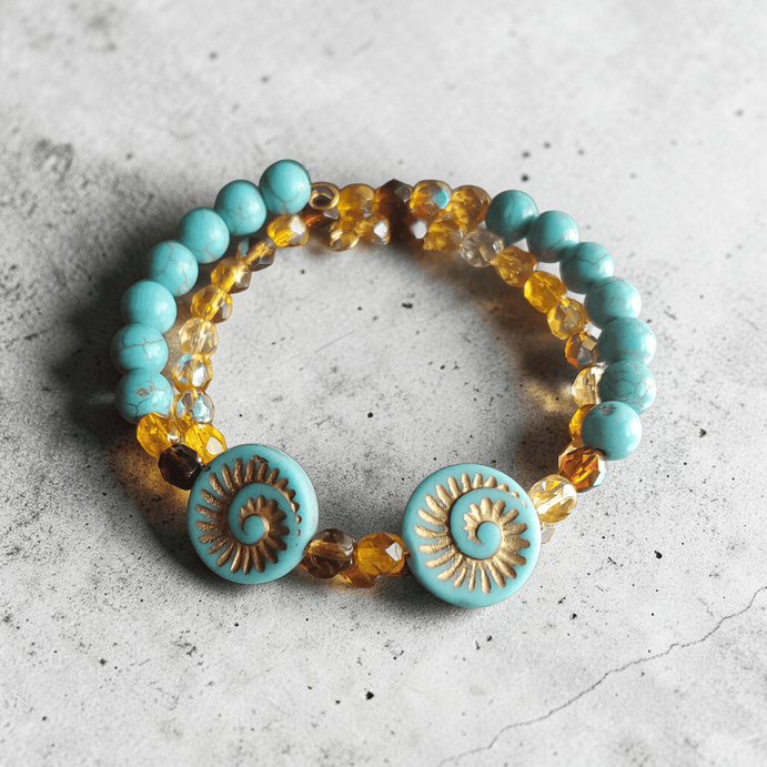 Turquoise and Golden Beaded Jewelry Set (MW)