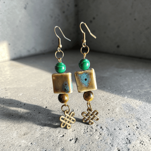 Mottled Porcelain with Antique Bronze Celtic Knot Earrings | Mamabug ReCreations - Artisan Jewelry
