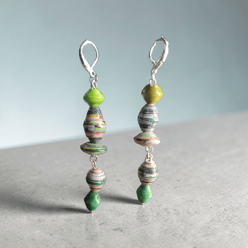 Green Recycled Paper Jewelry Set (MW) | Mamabug ReCreations - Artisan Jewelry