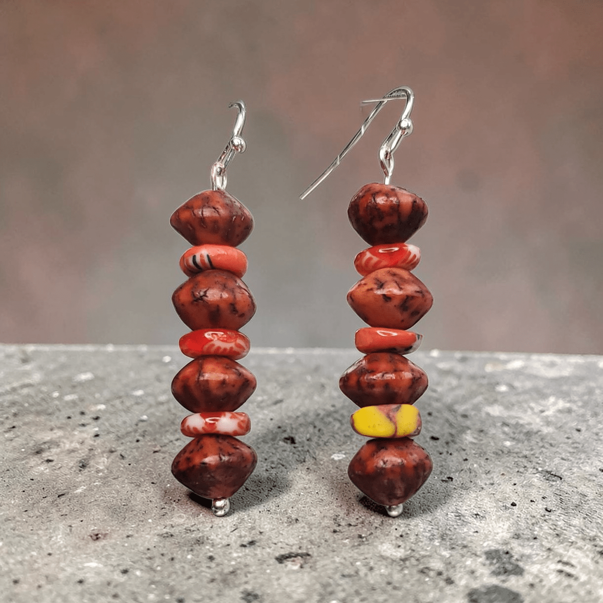 Red Recycled Seed Earrings