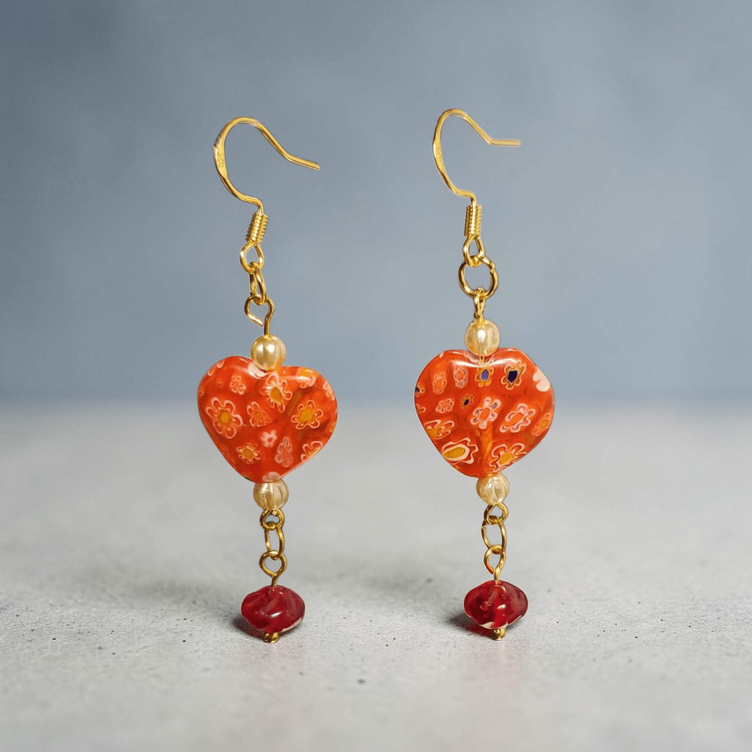 Red Millefiori Heart Earrings