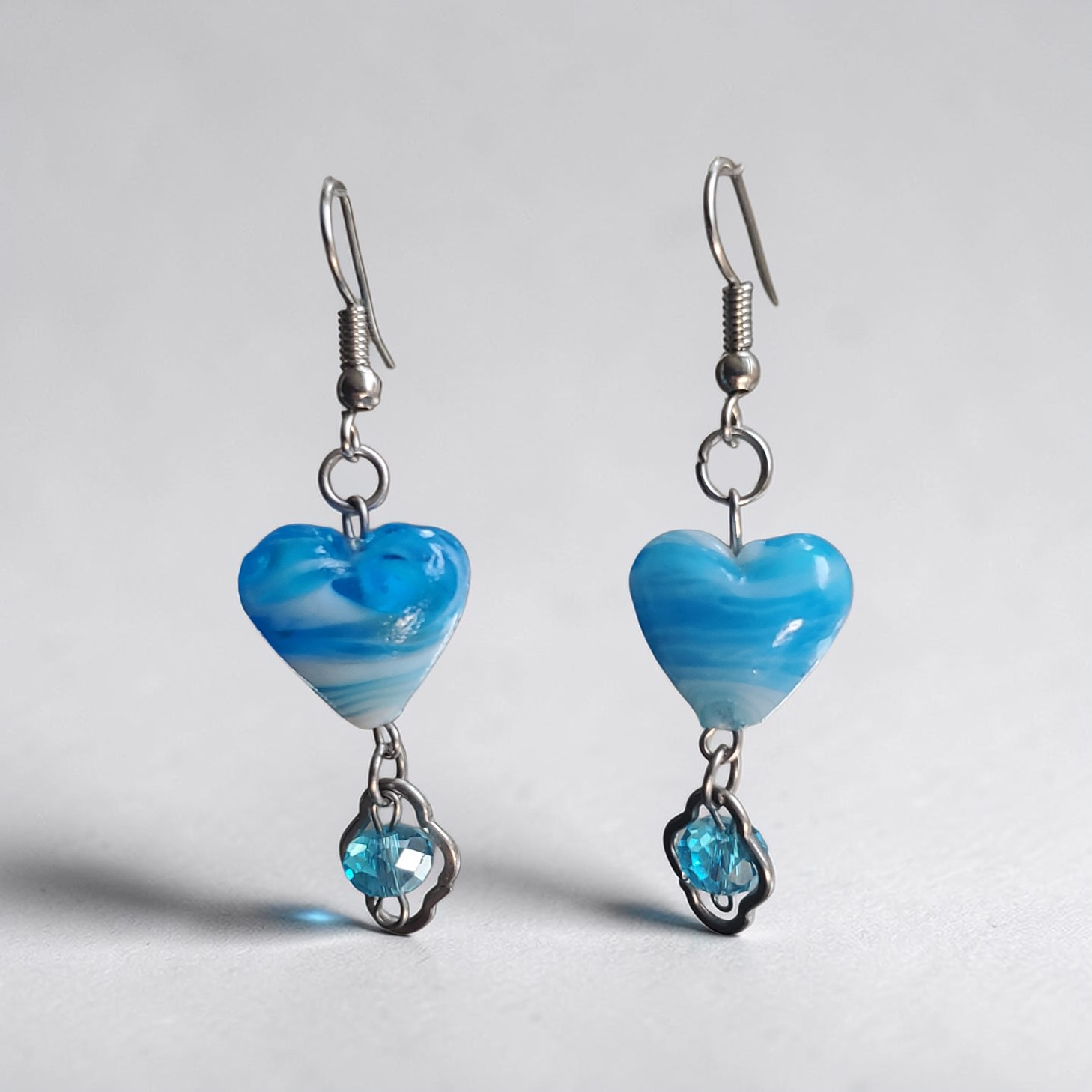 Blue Swirl Heart Earrings