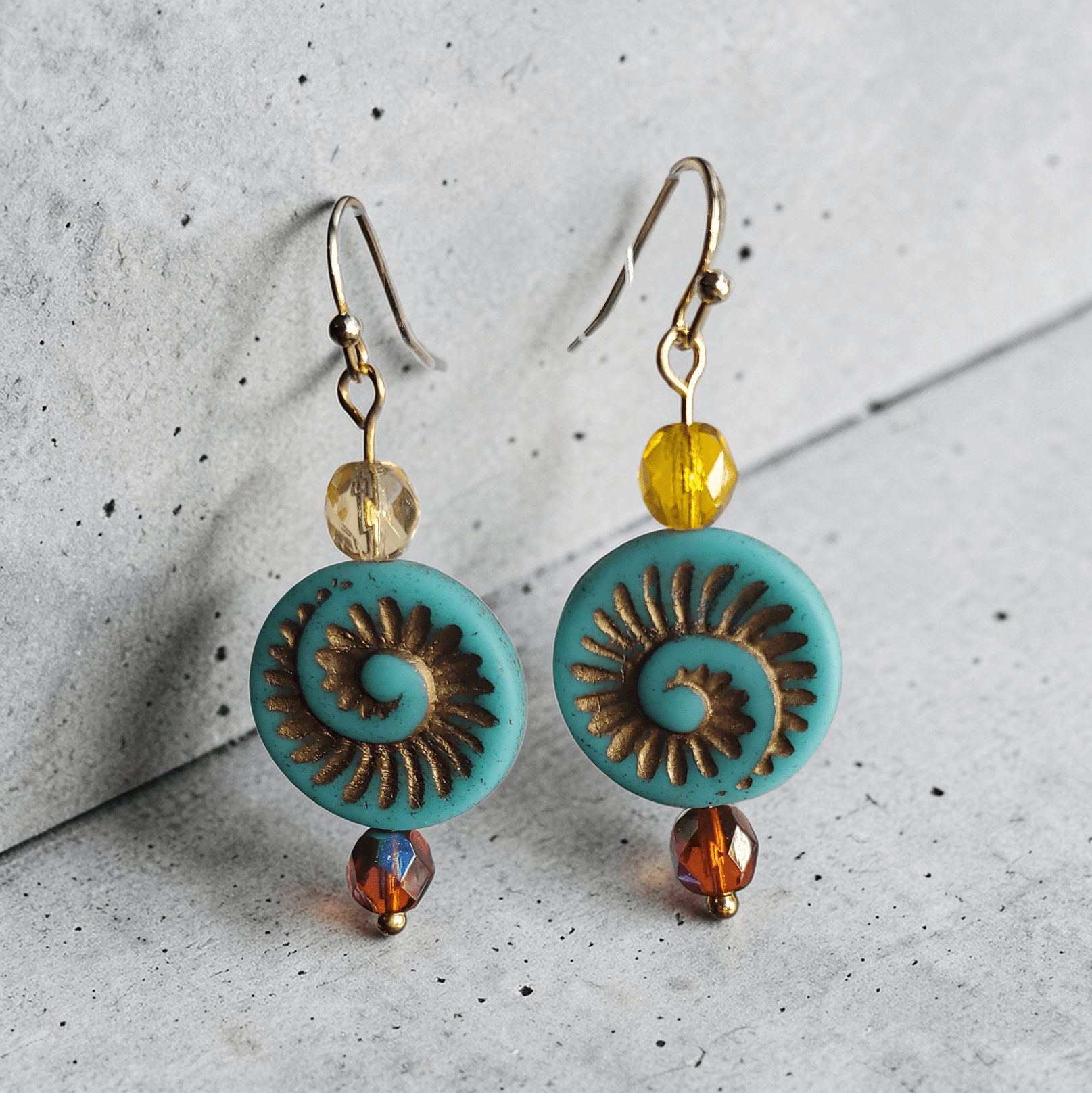 Turquoise and Golden Beaded Jewelry Set (MW) | Mamabug ReCreations - Artisan Jewelry