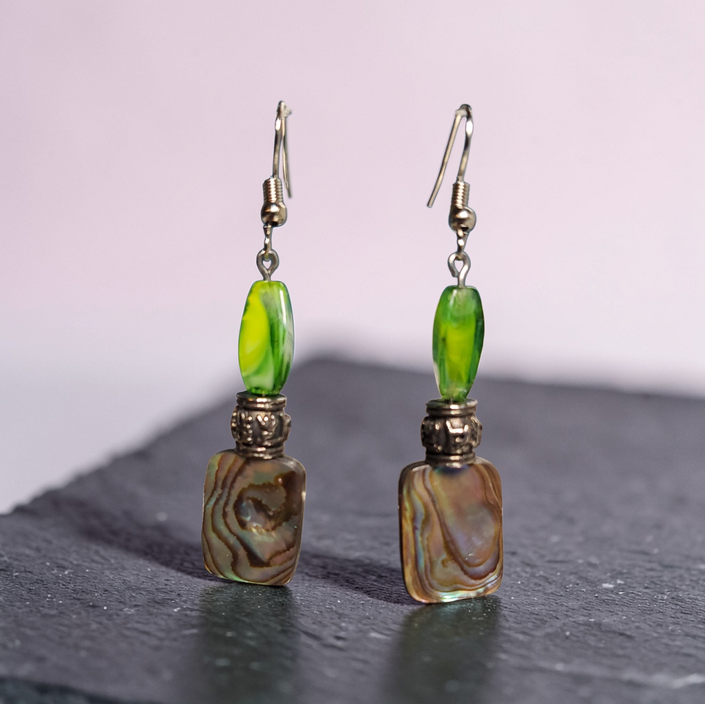 Abalone and Green Earrings