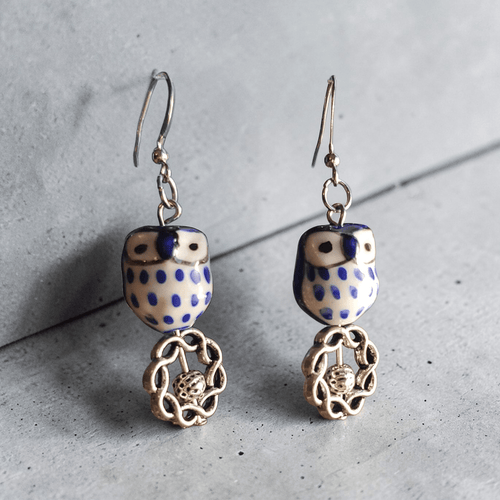 Blue Owl Earrings | Mamabug ReCreations - Artisan Jewelry