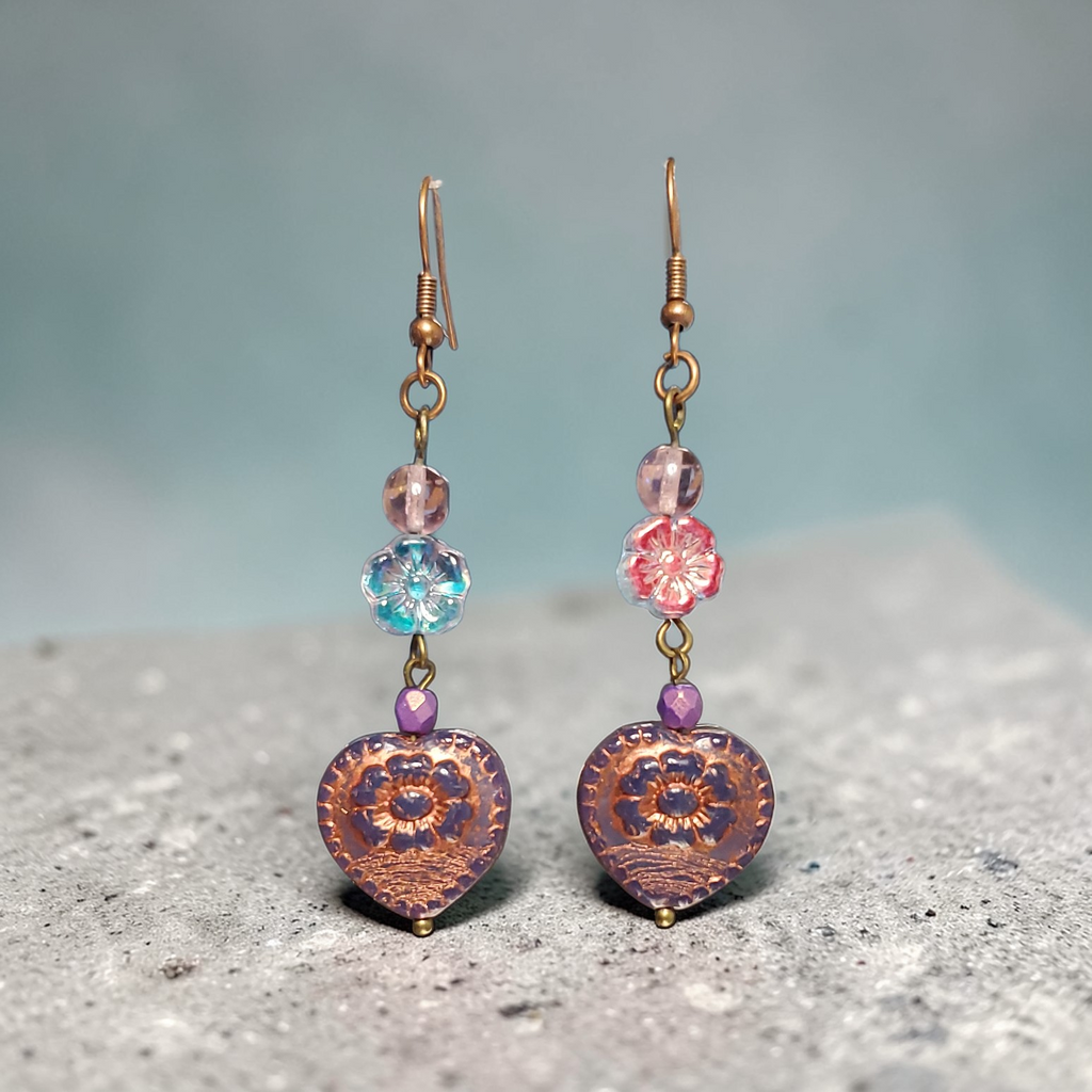 Antique Copper Heart Earrings