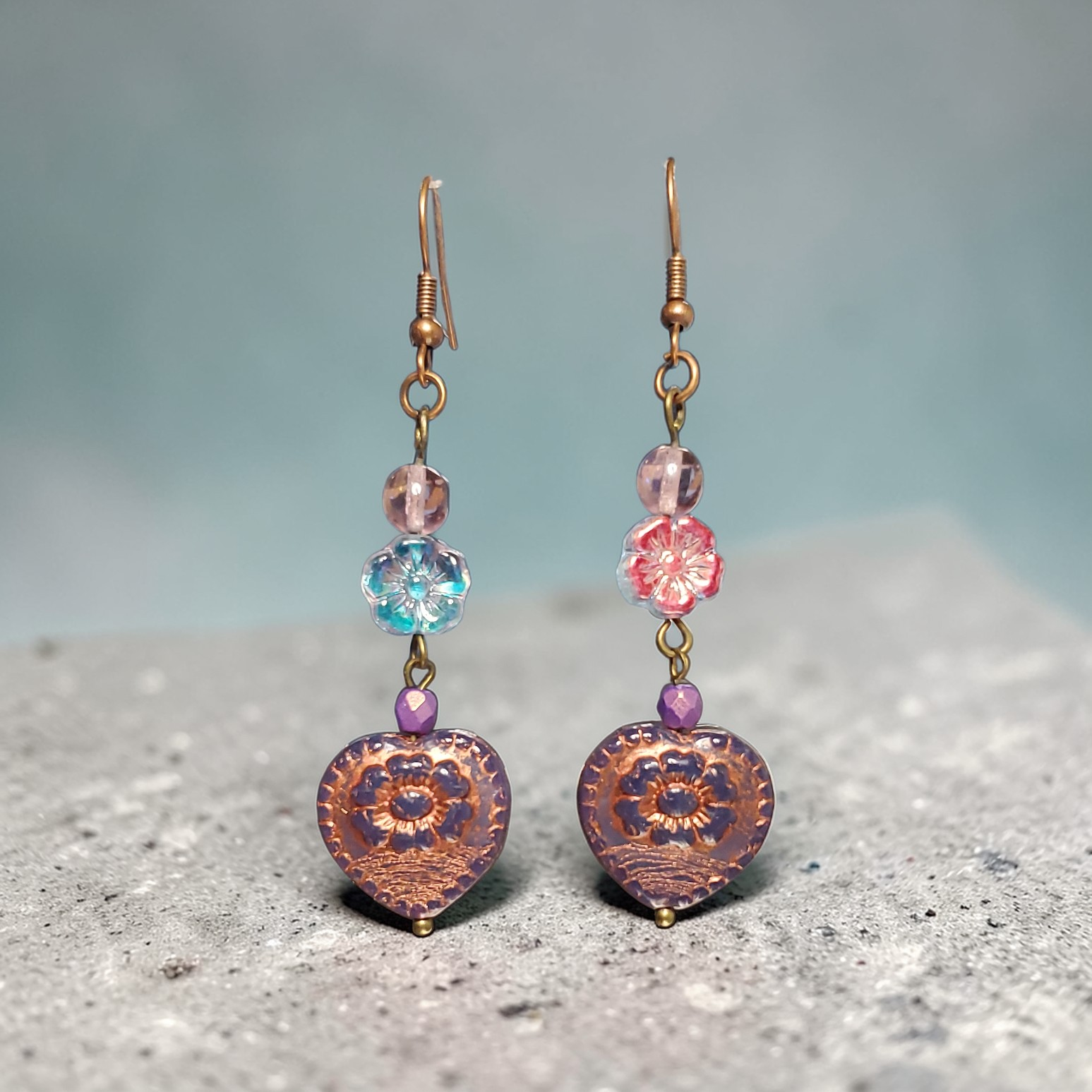 Antique Copper Heart Earrings