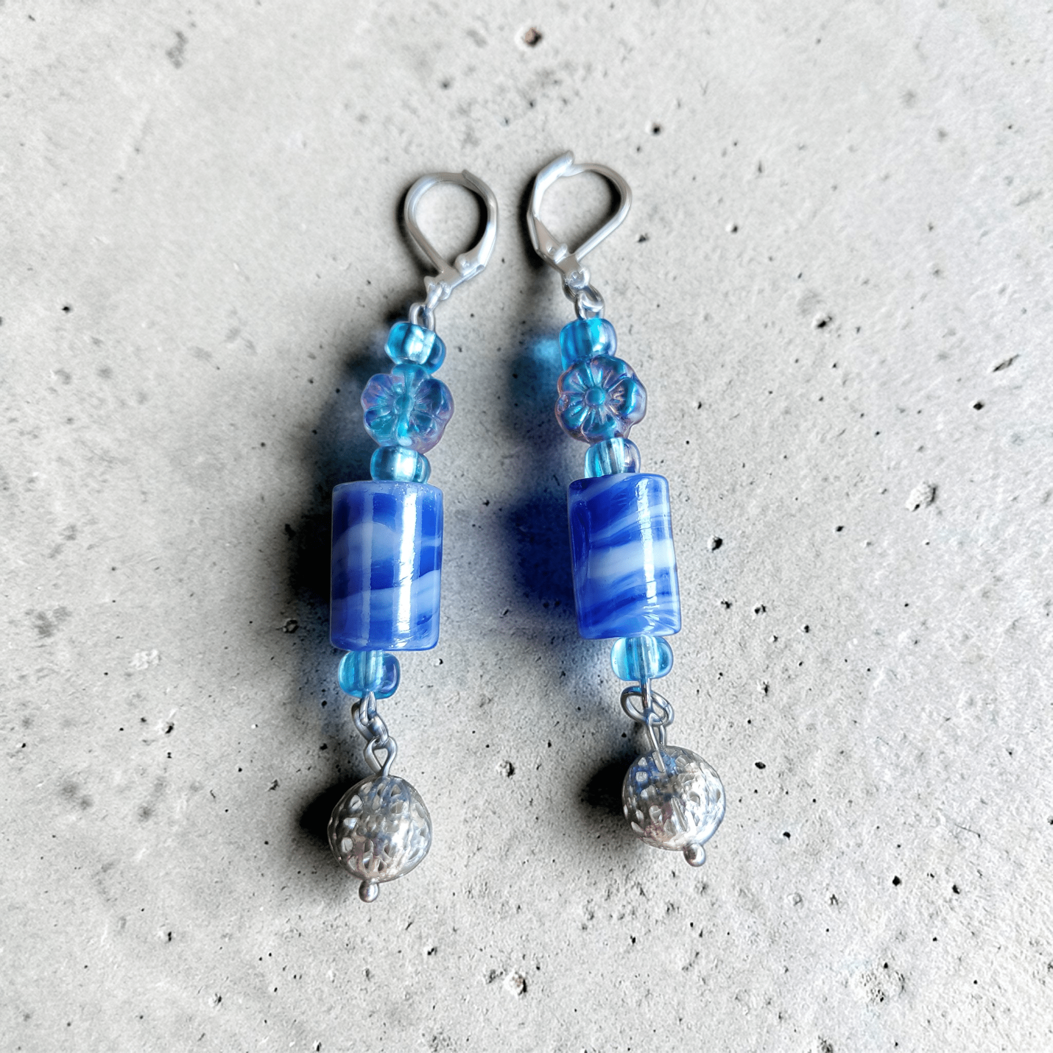Blue Flowers with a Swirl Earrings