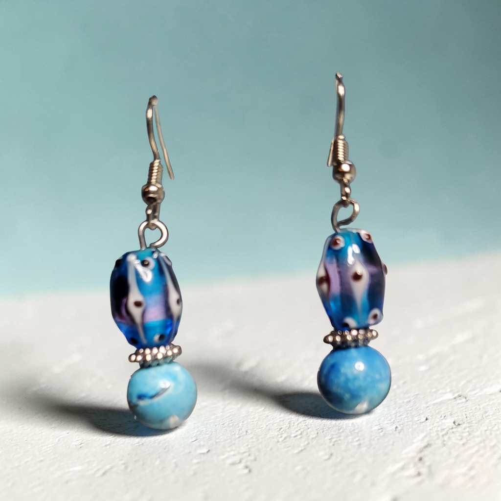 Blue and White Lampwork Earrings