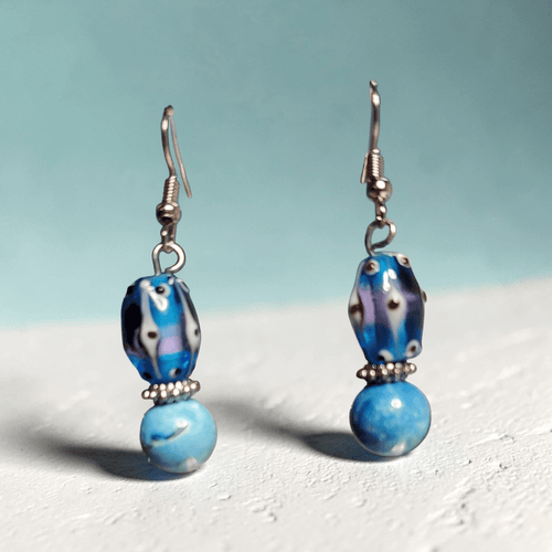 Blue and White Lampwork Earrings | Mamabug ReCreations - Artisan Jewelry