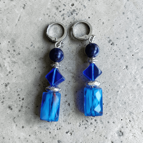 Blue and Black Earrings | Mamabug ReCreations - Artisan Jewelry