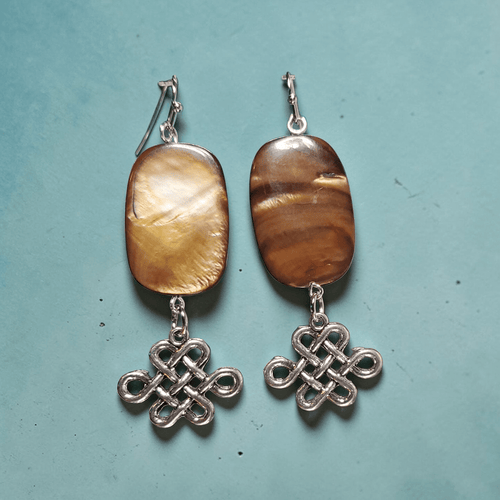 Silver Celtic Knot with Shimmery Brown Accent Earrings | Mamabug ReCreations - Artisan Jewelry