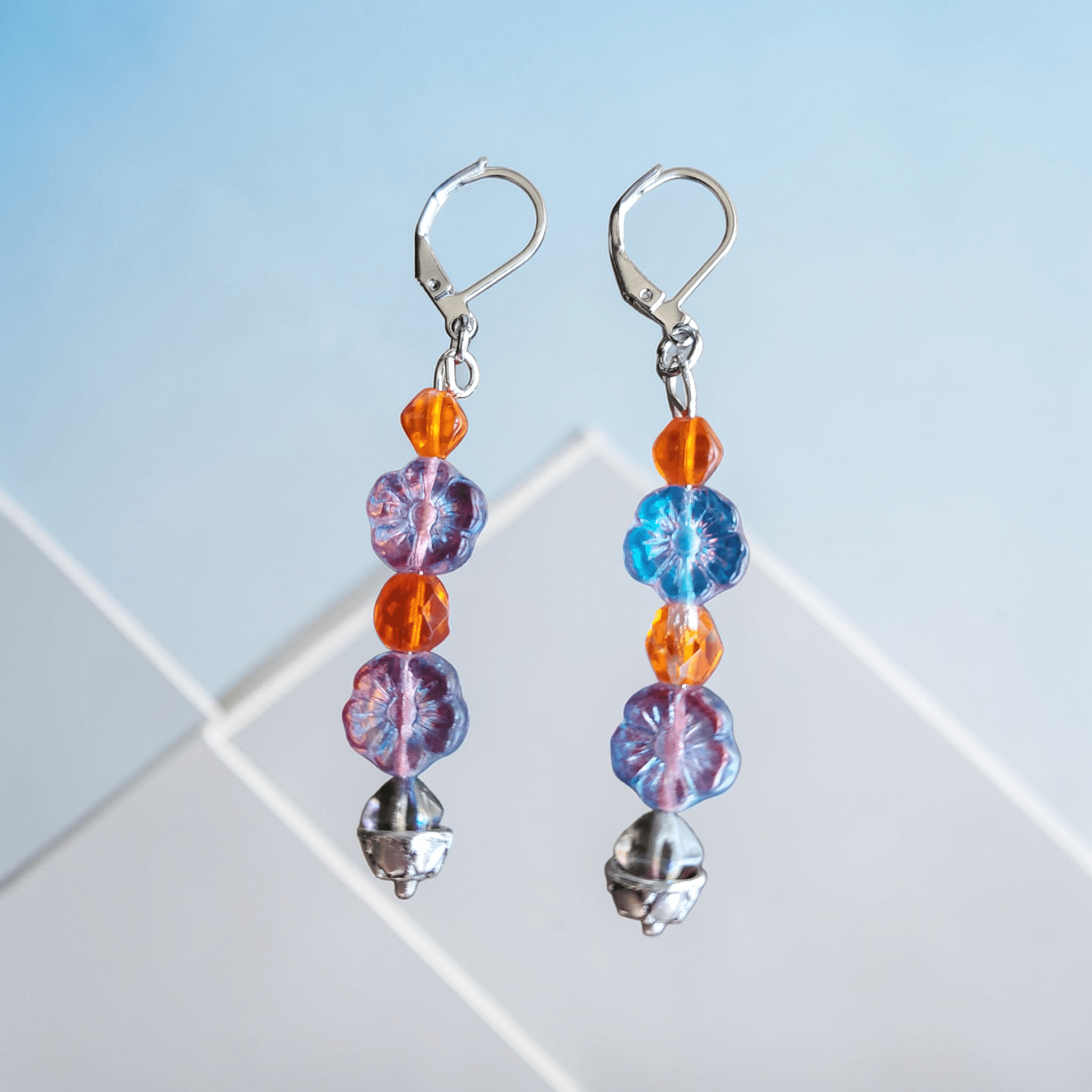 Iridescent Blue Flower Earrings