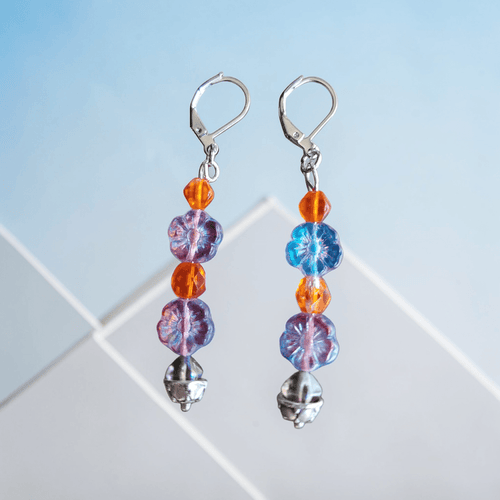 Iridescent Blue Flower Earrings | Mamabug ReCreations - Artisan Jewelry