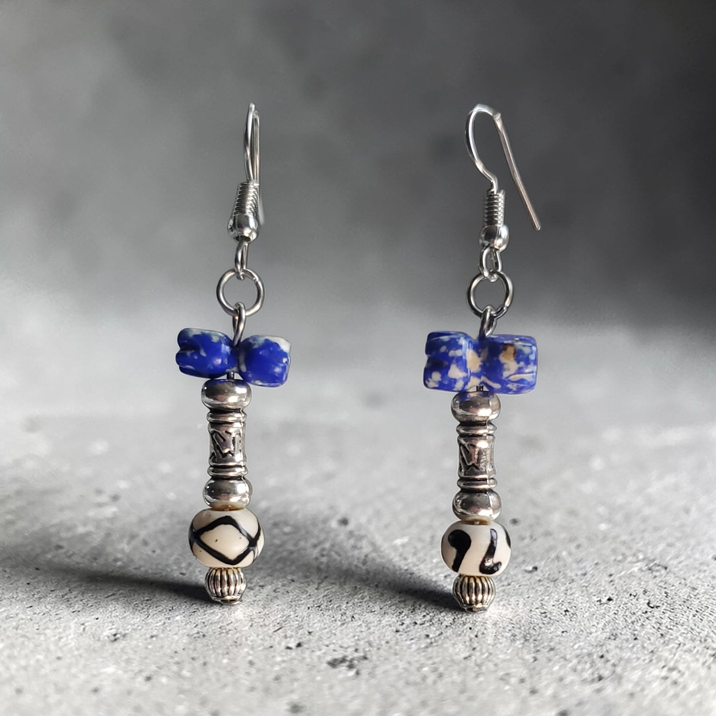 Blue and Silver Hammer Earrings